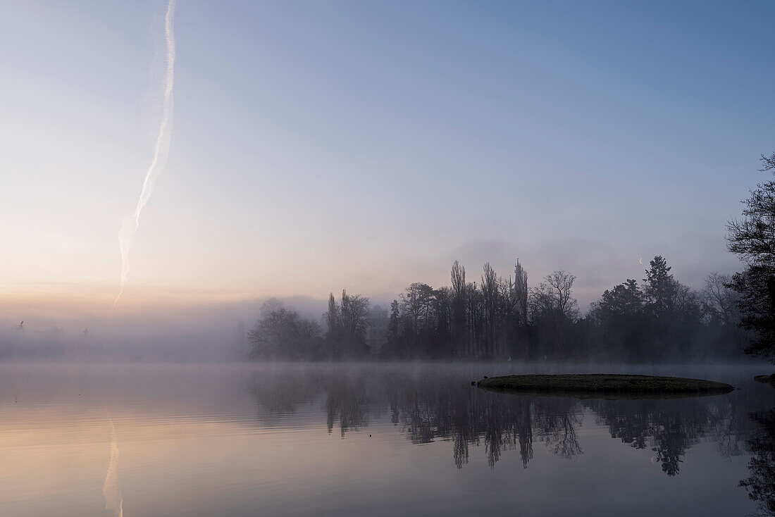 Morning fog in Wörlitzer Park, a Unesco World Heritage Site, Wörlitz, Saxony-Anhalt, Germany