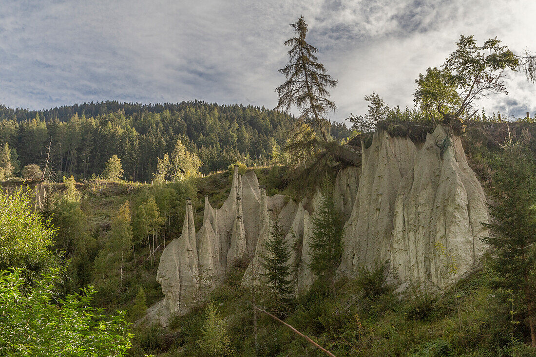 Erpyramiden Terenten, erosion, rock needles. South Tyrol, Italy.
