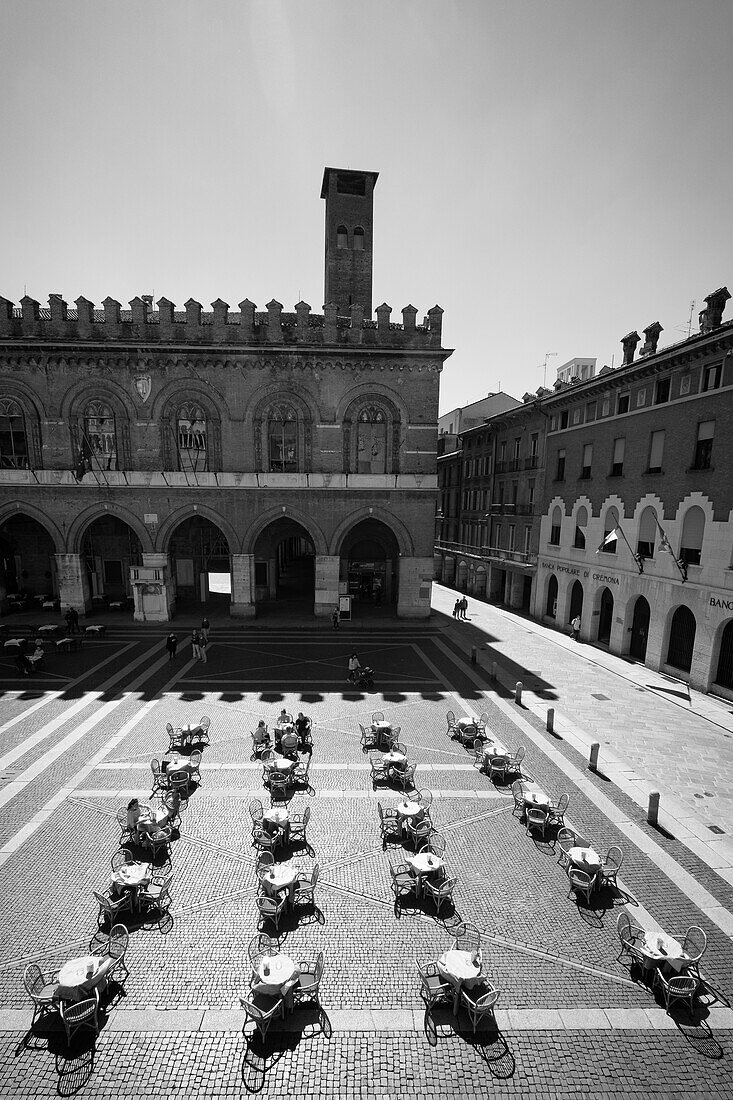 View of a coffee on Piazza del Comune from above , Cremona, Lombardy, Italy, Europe