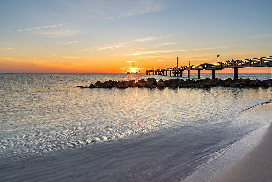 Sailing ship at the pier in Wustrow, Fischland-Darss-Zingst, Mecklenburg-West Pomerania, Germany