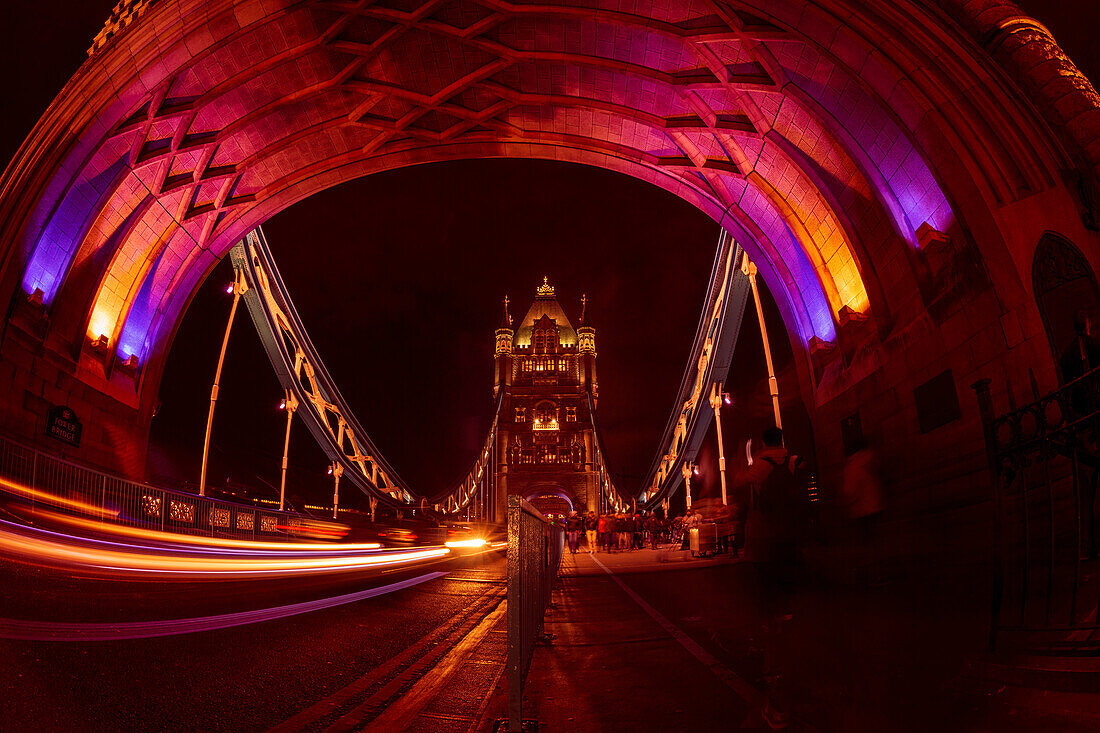 On top of Tower Bridge in London at night, UK, Great Britain