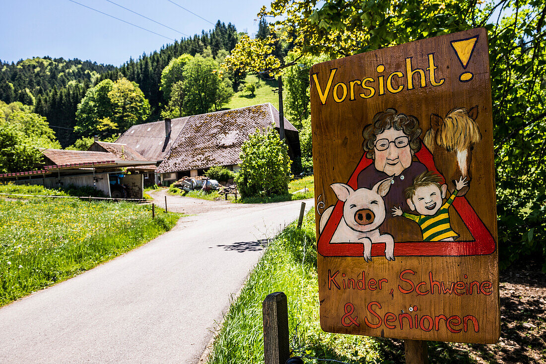 self-painted street sign, near St Peter, Black Forest, Baden-Württemberg, Germany
