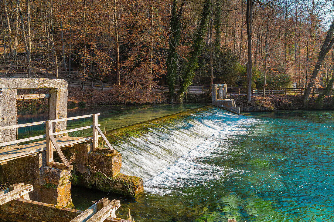 Historic hammer mill at the Blautopf source, Blaubeuren, Alp-Donau district, Swabian Alp, Baden-Wuerttemberg, Germany, Europe