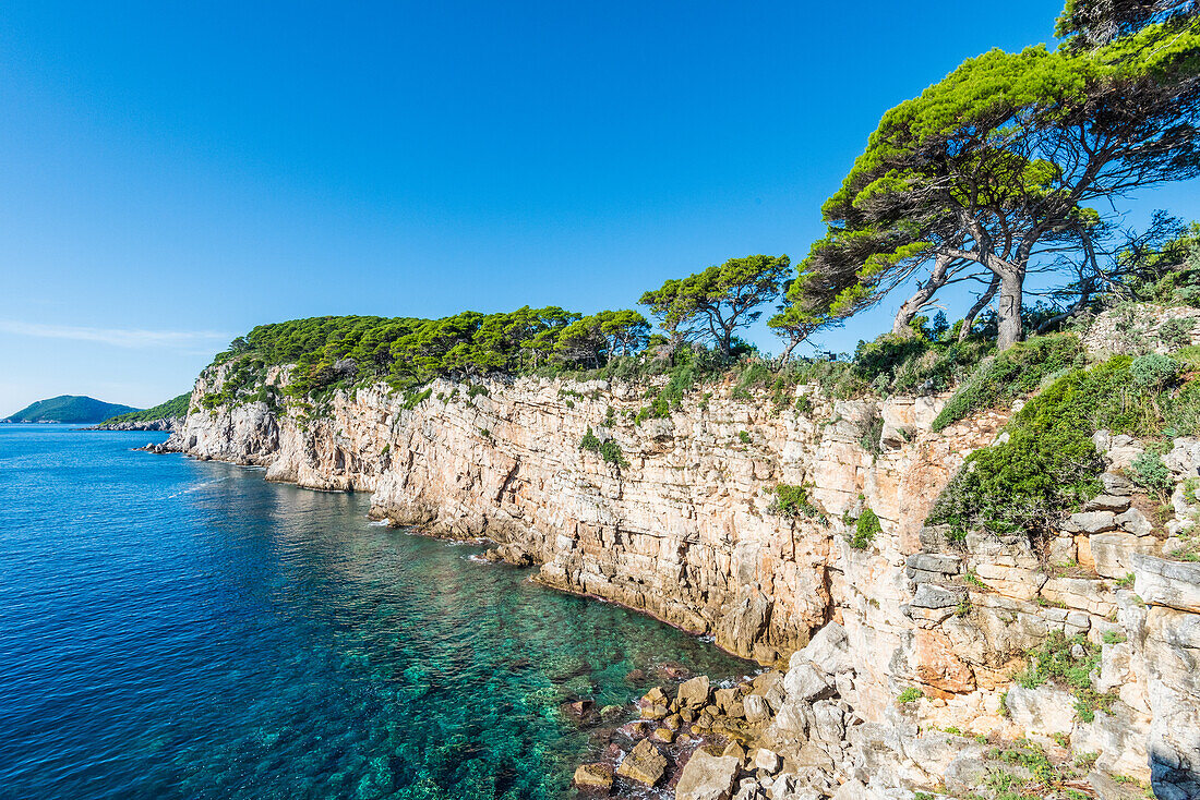 Cliffs on the island of Koločep near Dubrovnik, Croatia