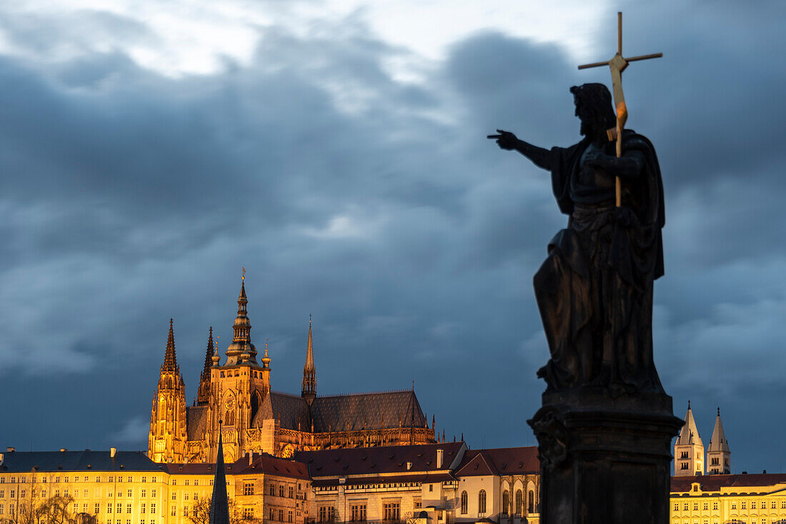 John the Baptist, sculpture on Charles Bridge, Prague Castle, Prague, Czech Republic