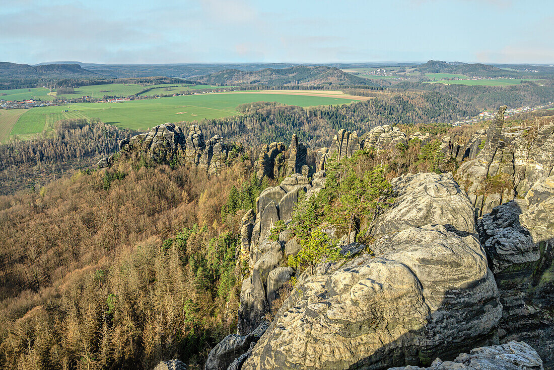 View from the Schrammsteinen in Saxon Switzerland, Saxony, Germany