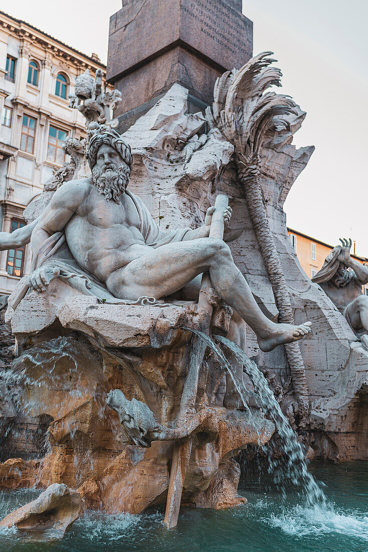Fontana del Moro marble fountain in Piazza Navona, Rome, Lazio, Italy, Europe