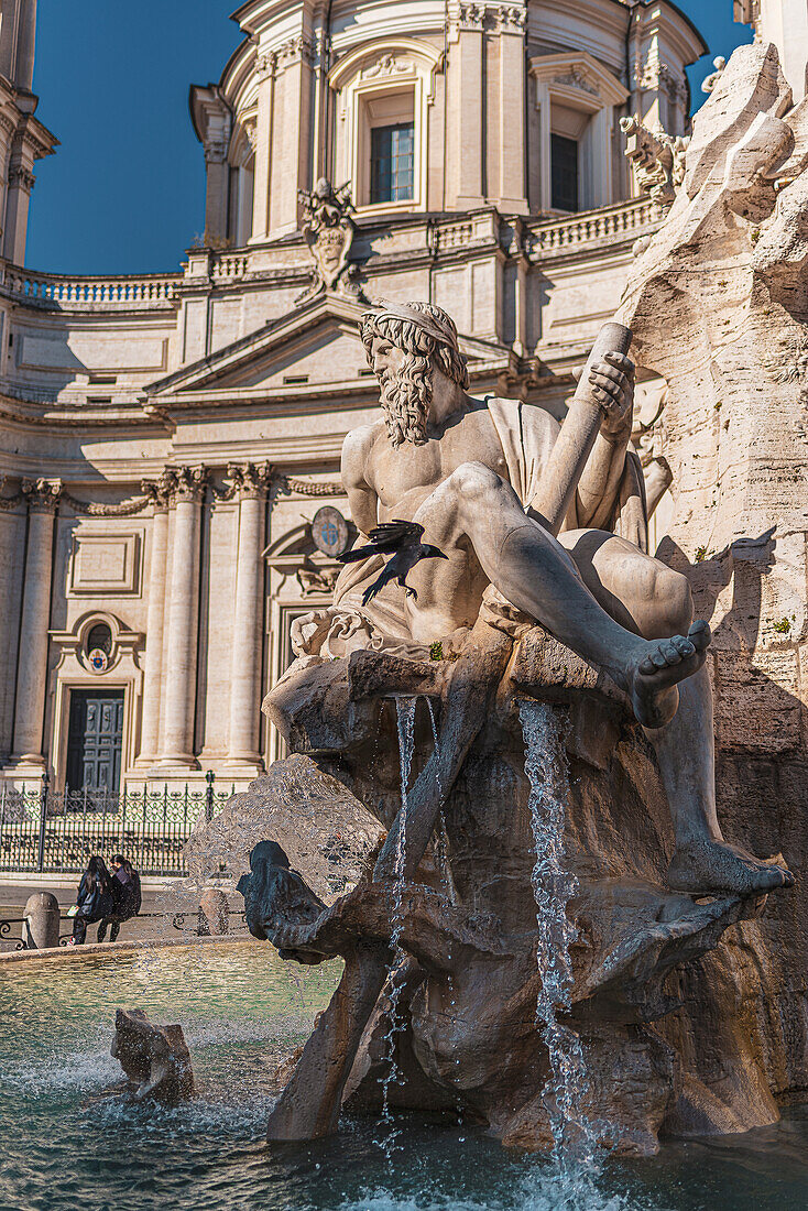 Fontana di Fiumi Marmorbrunnen auf dem Piazza Navona, Rom, Latium, Italien, Europa