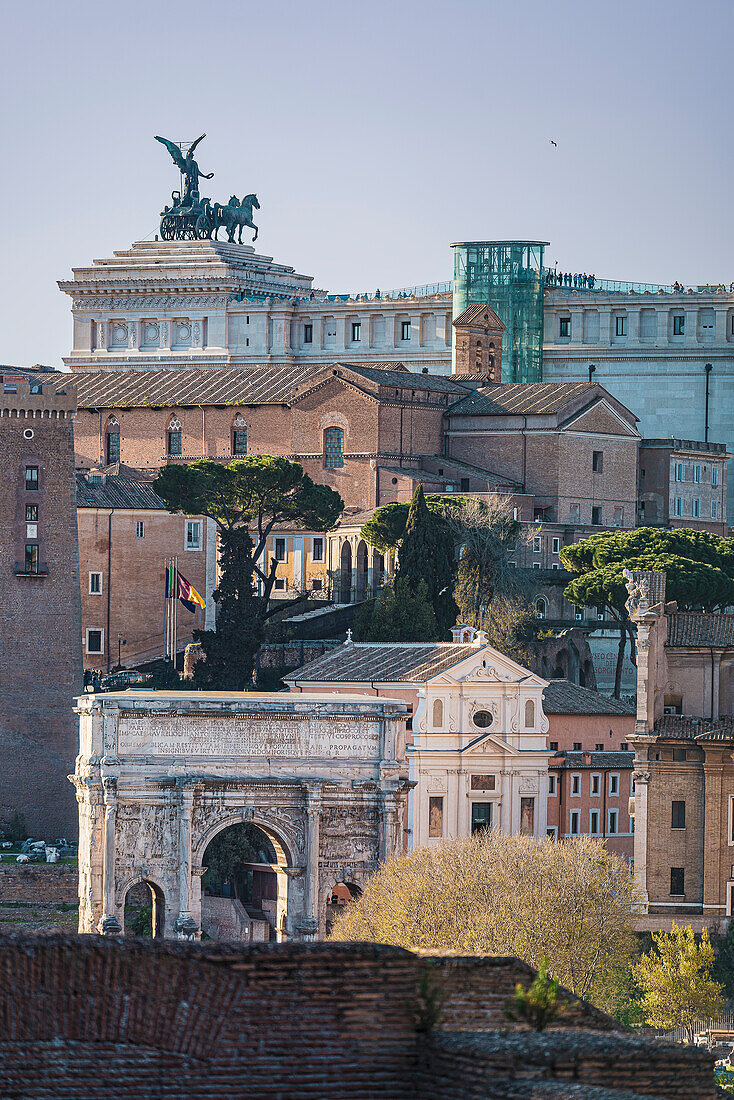 Ancient Forum with Monumento a Vittorio Emanuele II in the background, Rome, Lazio, Italy, Europe