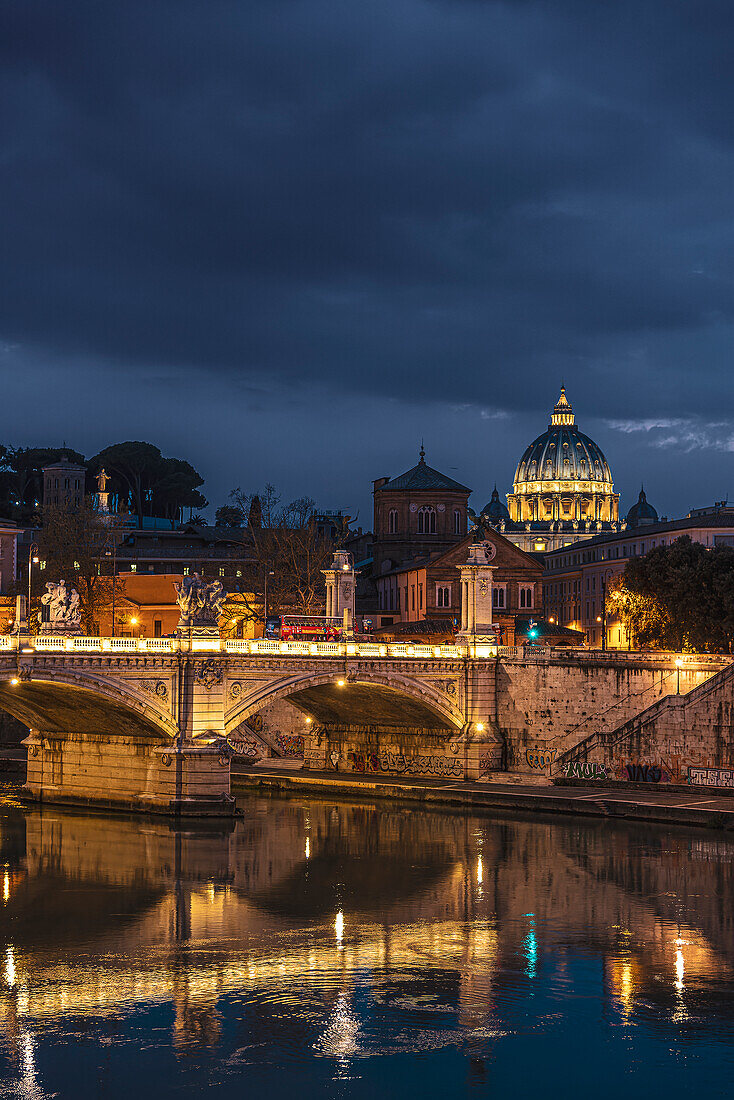 Ponte Vittorio Emanuele II, with St. Peter's Basilica in the background, Rome, Lazio, Italy, Europe