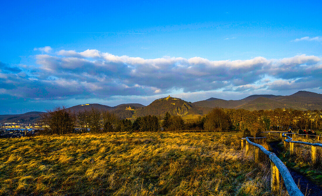 Blick vom Naturschutzgebiet Rodderberg zum Siebengebirge, Rhein-Siegkreis, Nordrhein-Westfalen, Deutschland