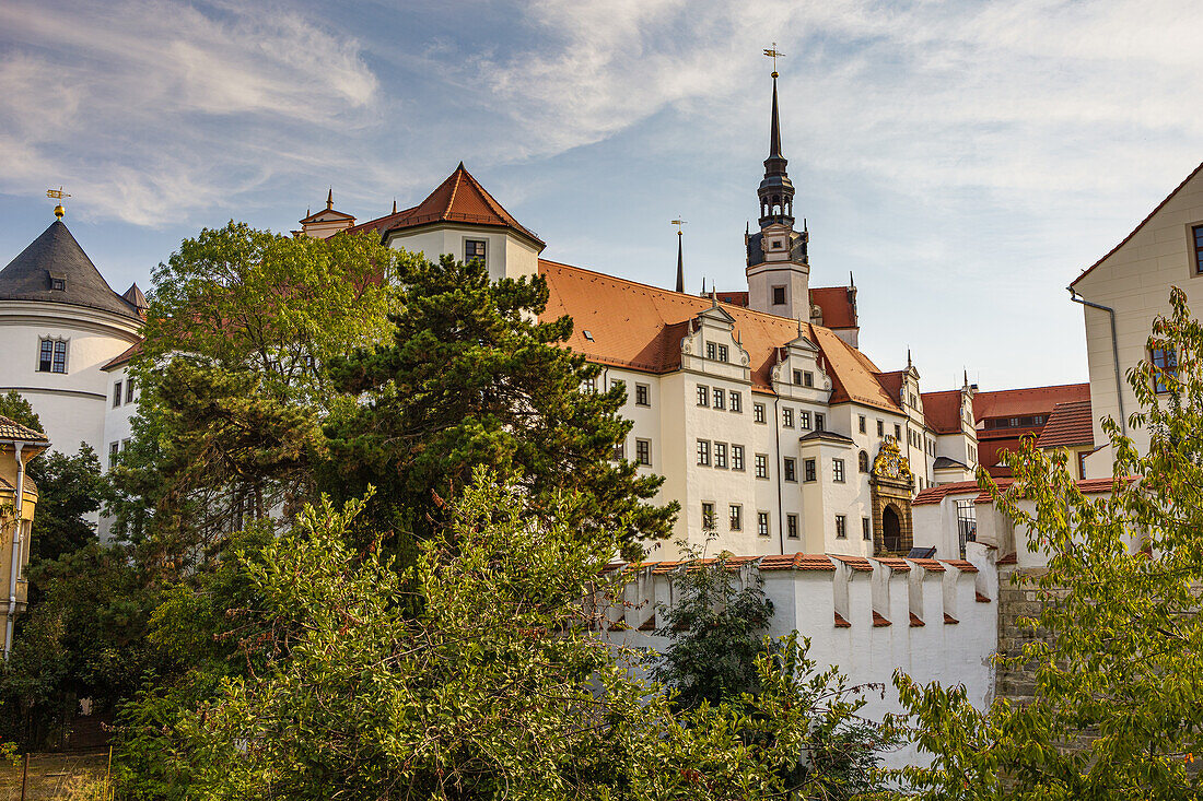 Blick auf Schloss Hartenfels, Sachsen, Deutschland