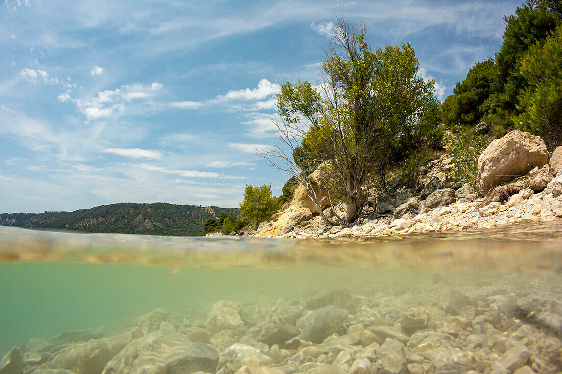 View of the Lac de Sainte-Croixan reservoir in the Verdon Gorge,