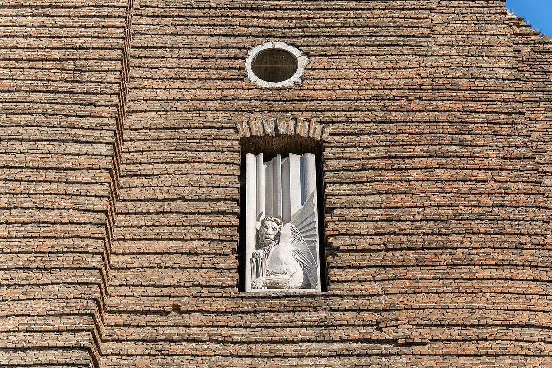 Depiction of the Lion of St. Mark in the facade of the Abbey Church of Santa Giustina in Padua, Italy.