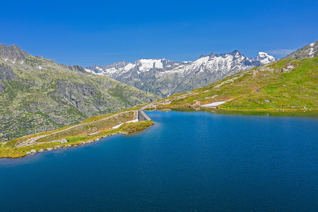 Aerial view of Trübtensee with Uri Alps, Bernese Oberland, Canton of Bern, Switzerland