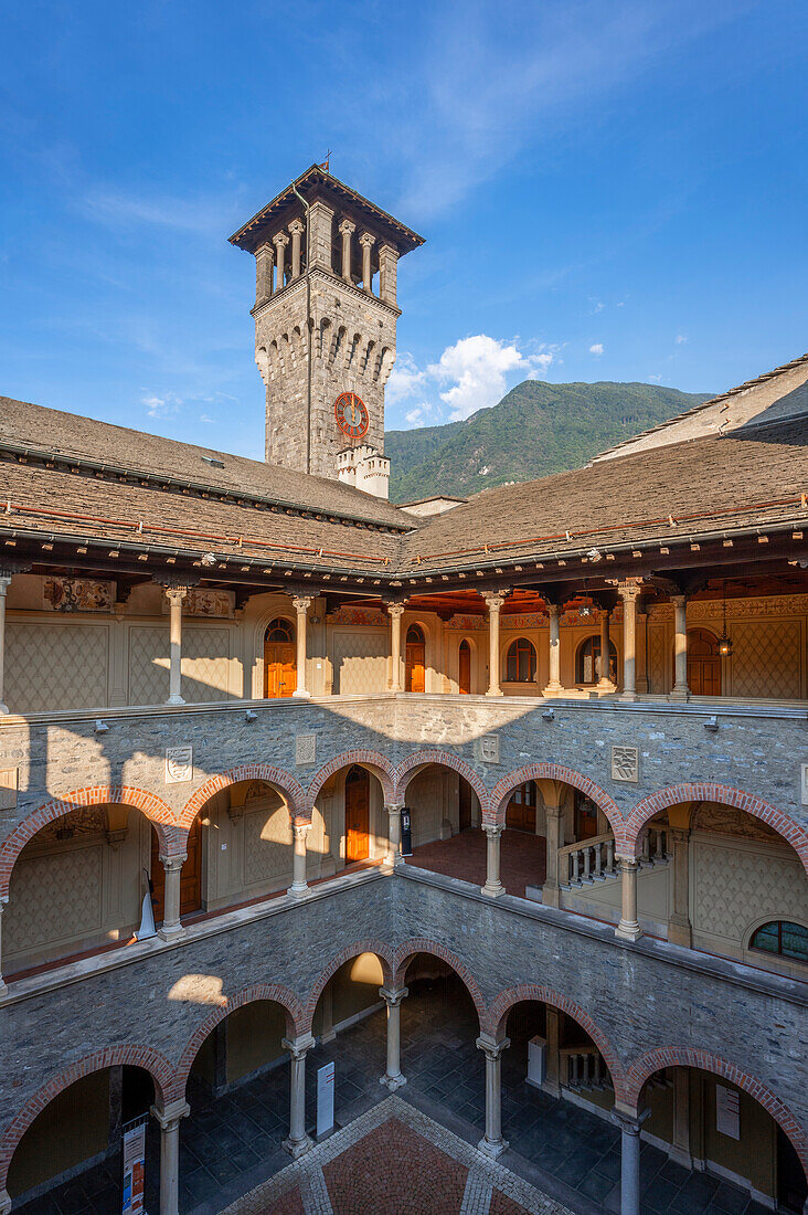 Courtyard of the town hall in Bellinzona, Canton Ticino, Switzerland