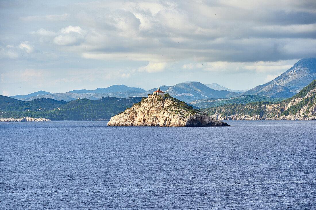 View across the sea to the mountains of Dubrovnik, Croatia, Europe