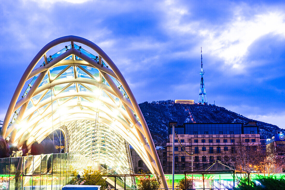 Night view of illumination of Old Tbilisi, capital city of Georgia