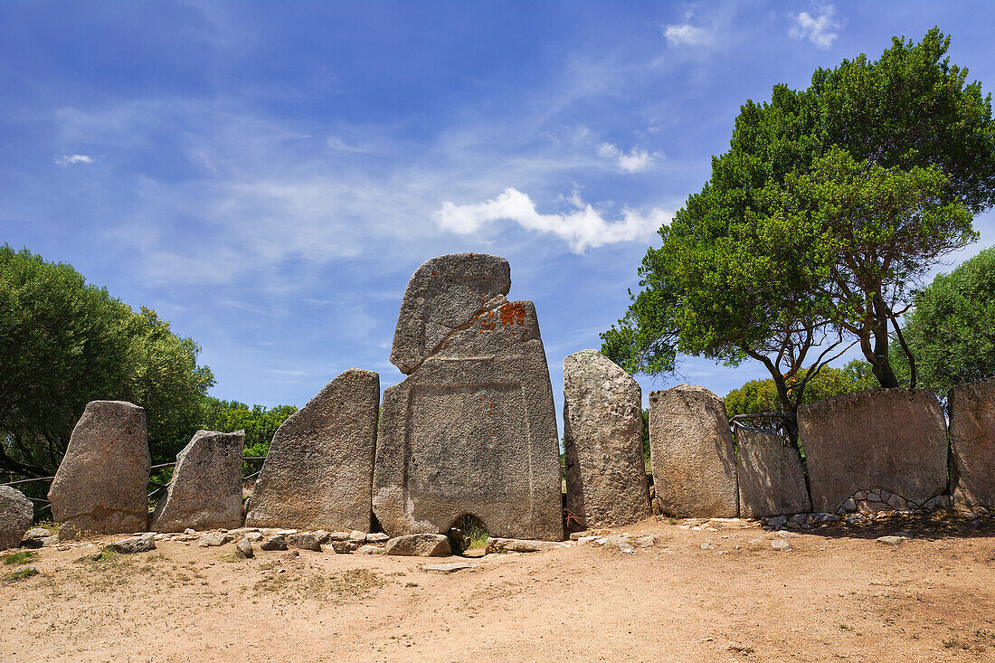The giant tomb of Li Lolghi near Arzachena in the province of Sassari in Sardinia, Italy