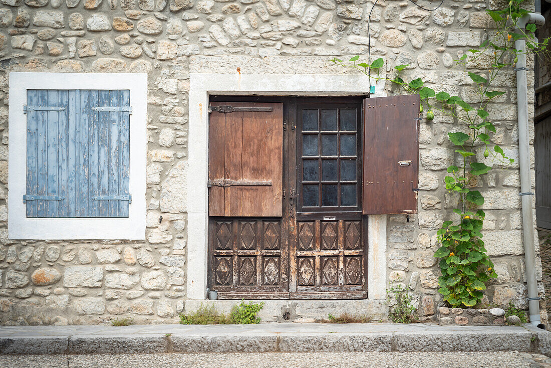 Old door in Balazuc, Auvergne-Rhone-Alpes, France