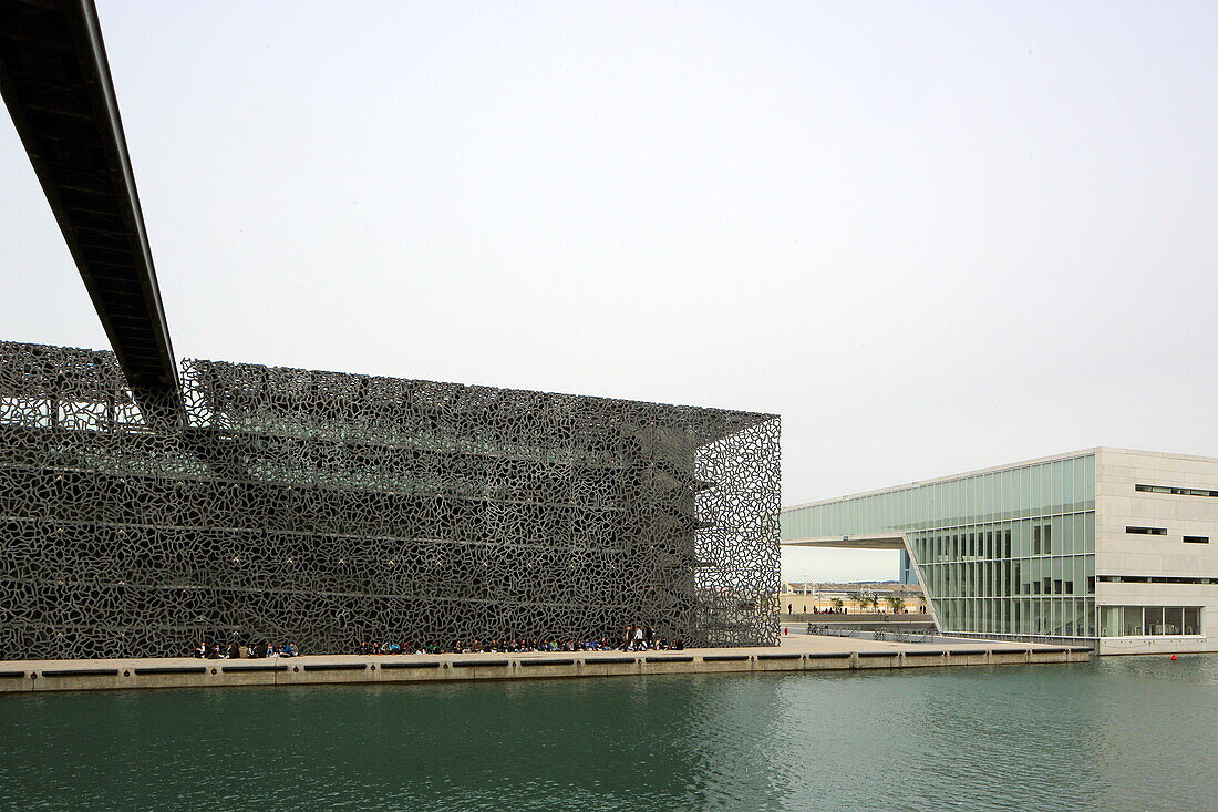 Transition from Fort Saint-Jean to the MuCem (Museum of European and Mediterranean Civilizations), Marseille, Bouches-du-Rhone, Provence-Alpes-Cote d'Azur, France