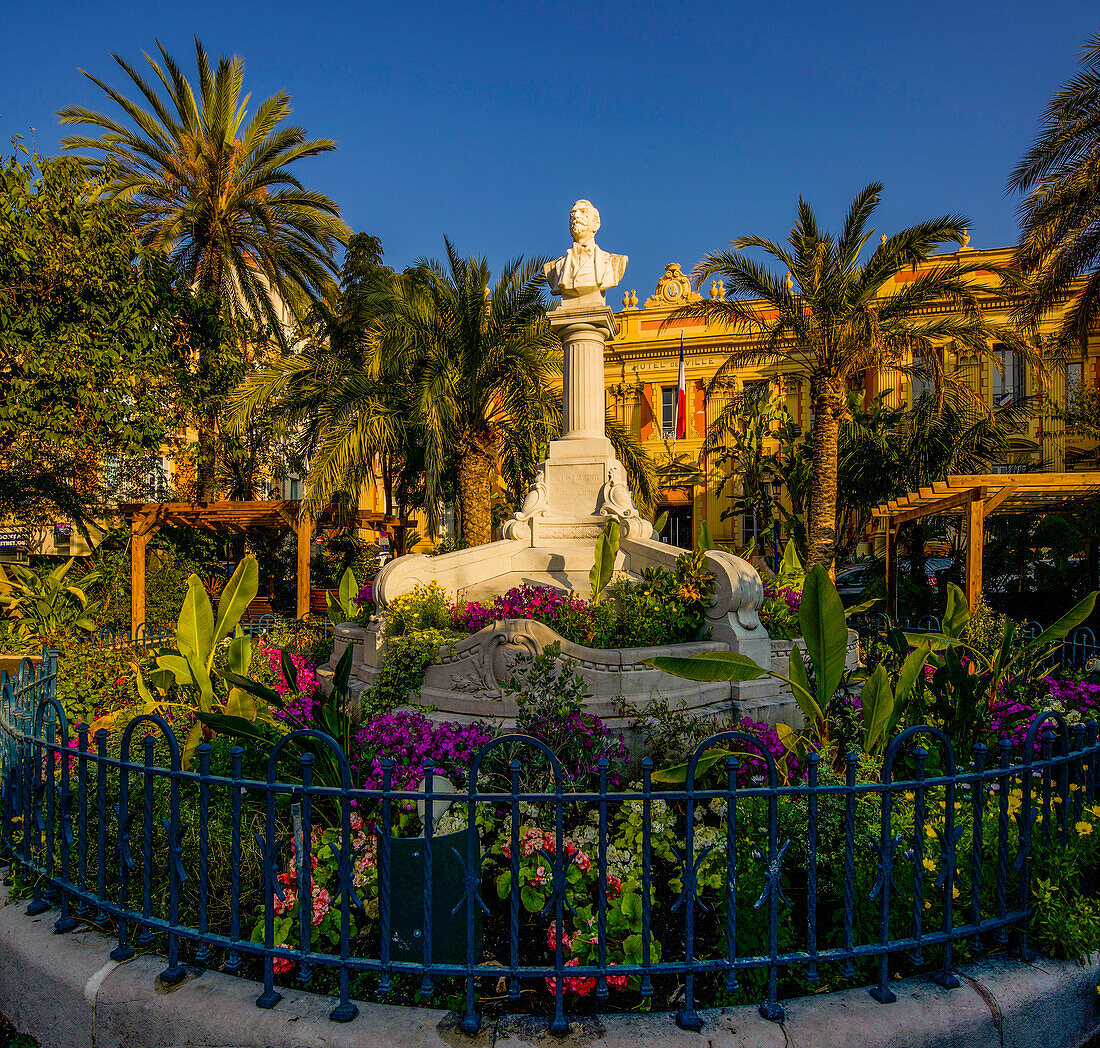 Place Ardoino with the bust of Louis Laurenti in front of the town hall of Menton, Alpes-Maritimes France
