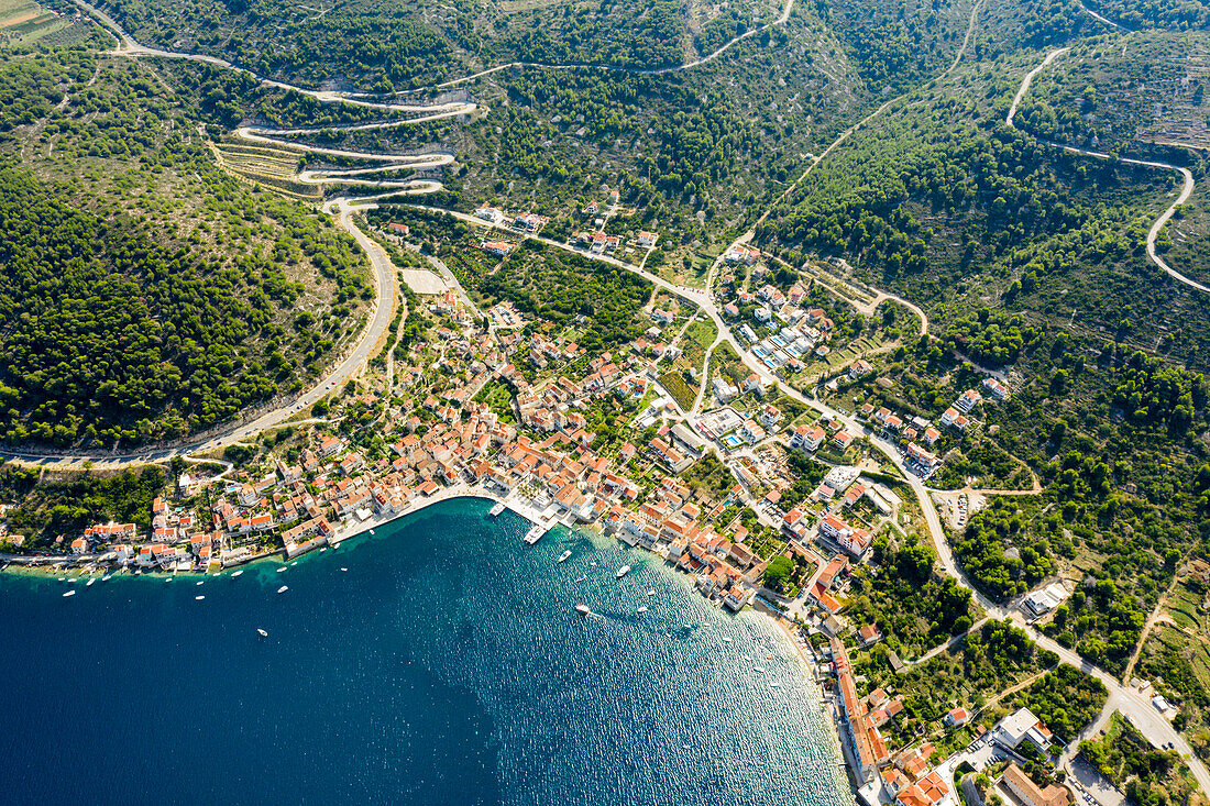 Bay of Vis town, Vis island, Mediterranean Sea, Croatia