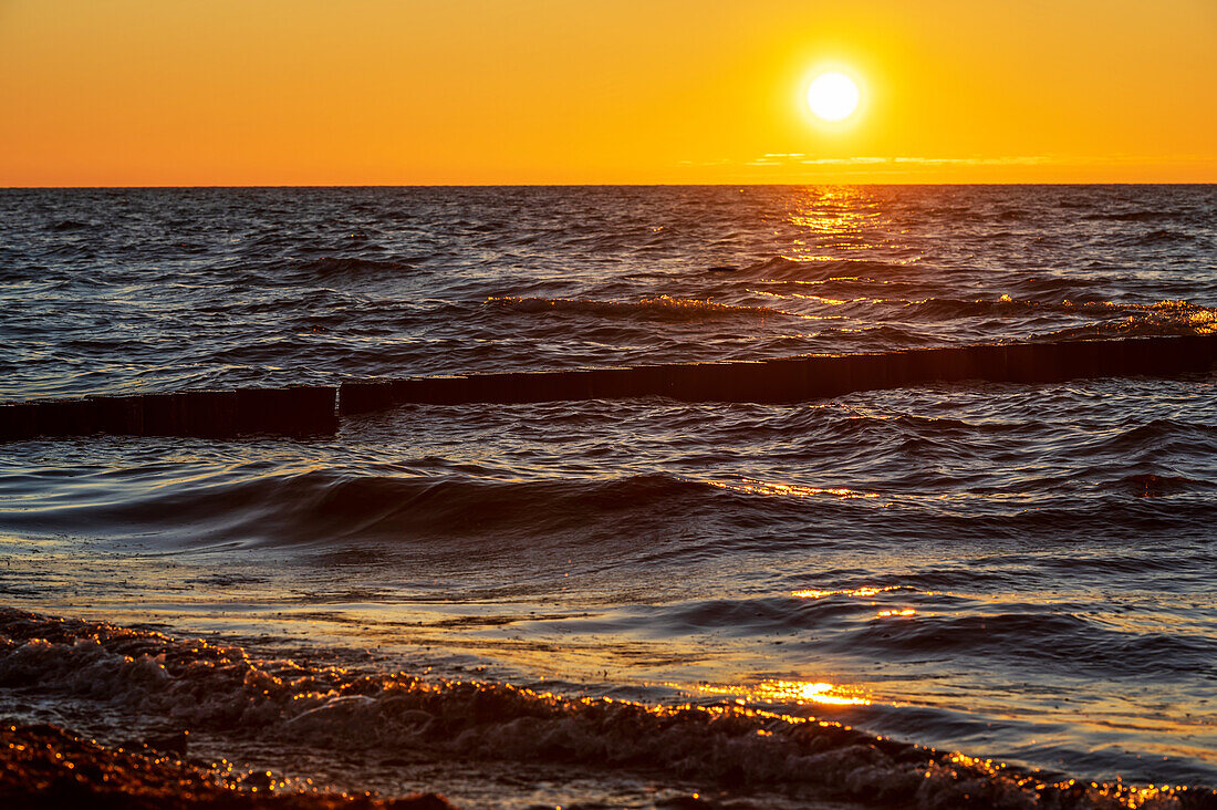 Morning sun on the beach at Kellenhusen, Baltic Sea, Ostholstein, Schleswig-Holstein, Germany