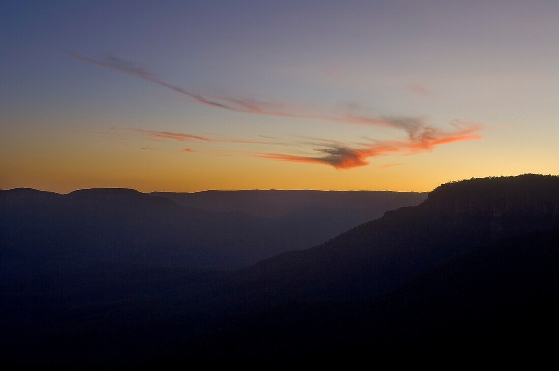 Mt. Einsamer Sonnenuntergang, Blue Mountains, NSW, Australien