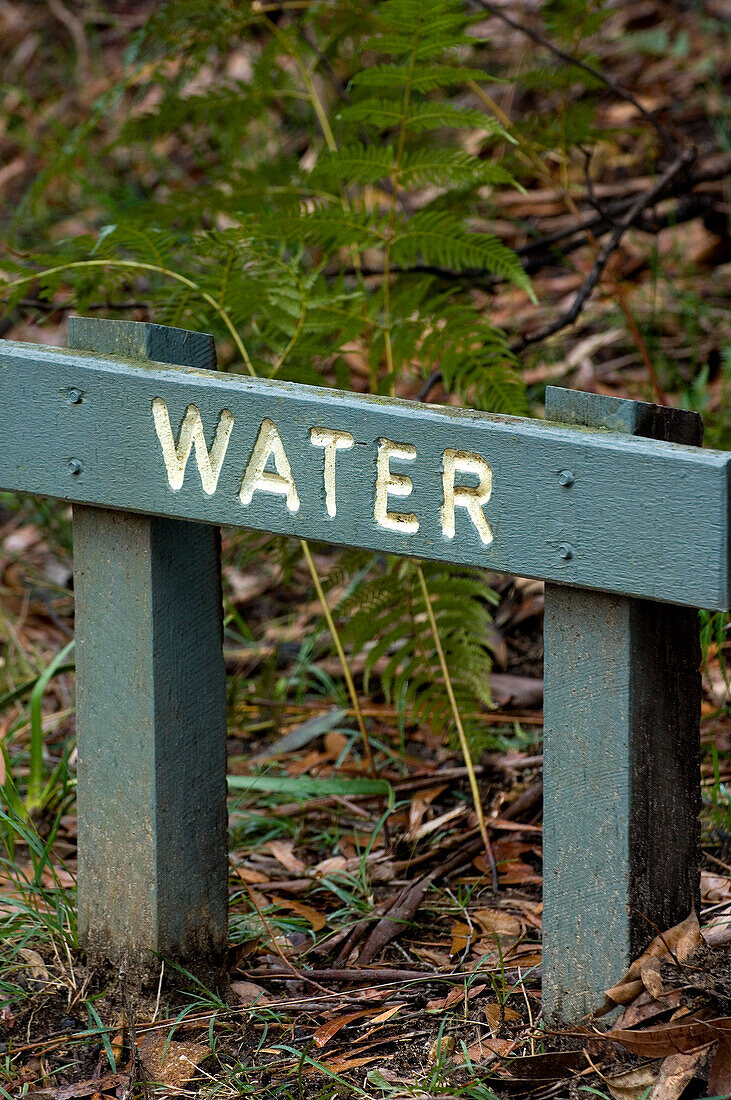 Water sign, Blue Mountains National Park, NSW, Australia