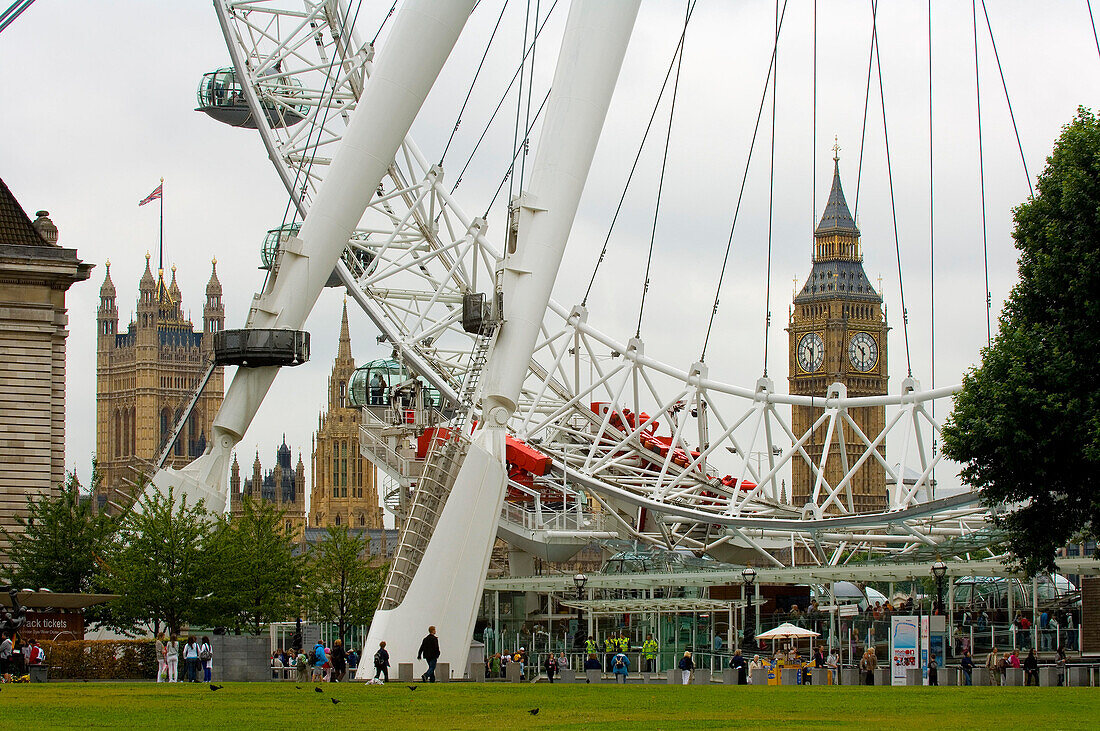 Das Millenium Wheel und Houses of Parliament, London, England