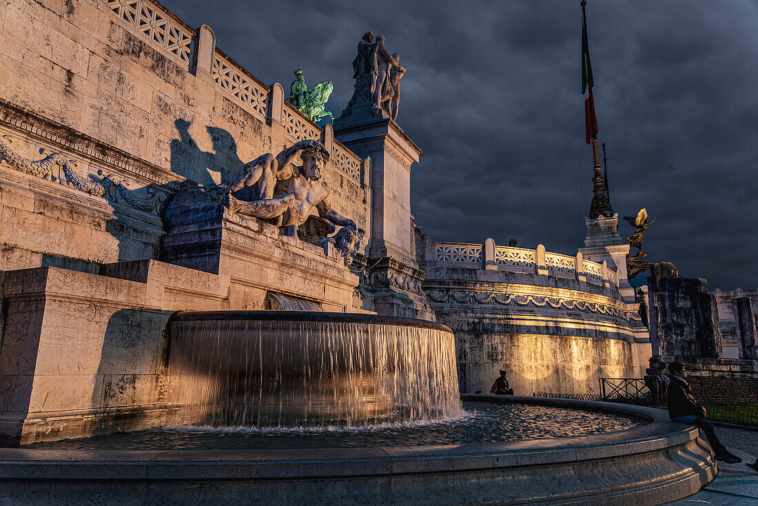 Fountain Fontana dell'Adriatico at Monumento a Vittorio Emanuele II with equestrian statue of Victor Emmanuel II, Rome, Lazio, Italy, Europe