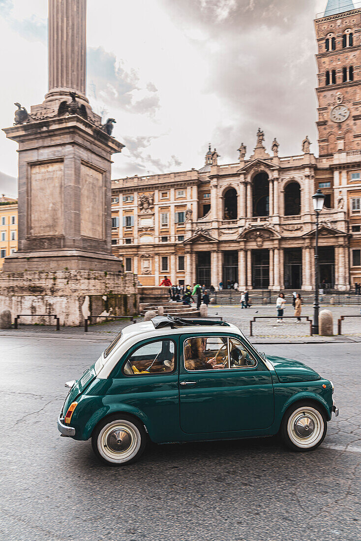 Fiat 500 (Fiat Cinquecento) in Piazza di Santa Maria Maggiore, Rome, Lazio, Italy, Europe