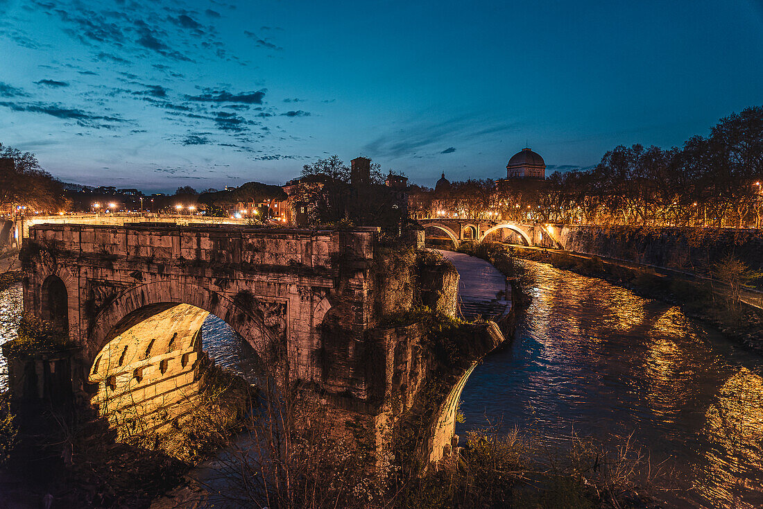 Ruins of Pons Aemilius oldest stone bridge in Rome, Lazio, Italy, Europe