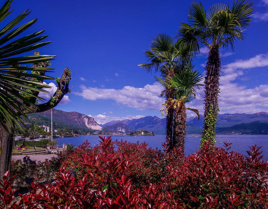 Seafront promenade in Stresa overlooking Isola Bella, Piedmont, Italy