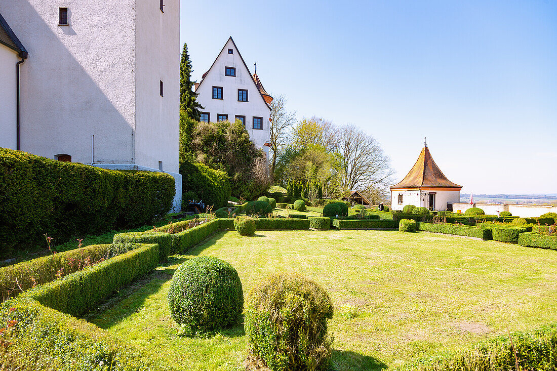 Neufra; Historic hanging garden of Neufra Castle, in the Swabian Jura, Baden-Württemberg, Germany