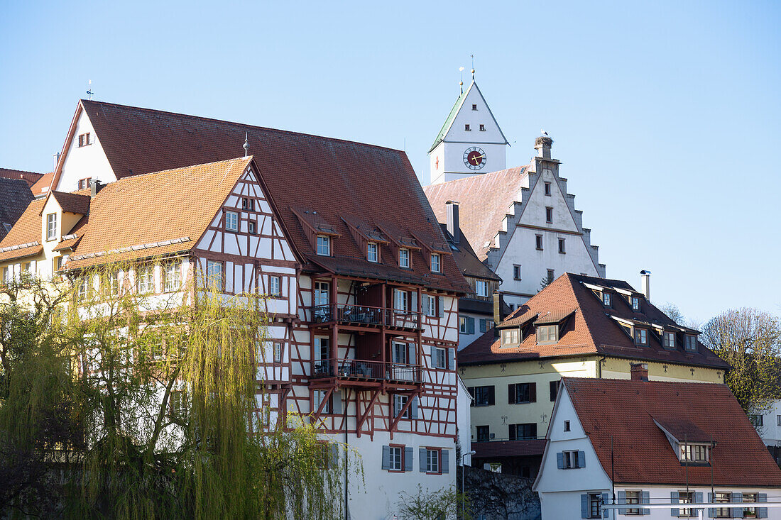 Riedlingen, Mühltörle, Lichtenstein, parish church of St. George and town hall in the Swabian Jura, Baden-Württemberg, Germany