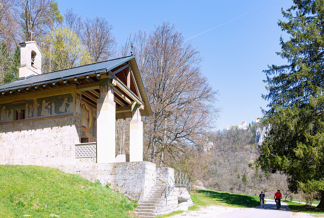 Beuron, St. Maurus Chapel with paintings by the Beuron Art School on the Danube Cycle Path, Upper Danube Nature Park in the Swabian Jura, Baden-Württemberg, Germany