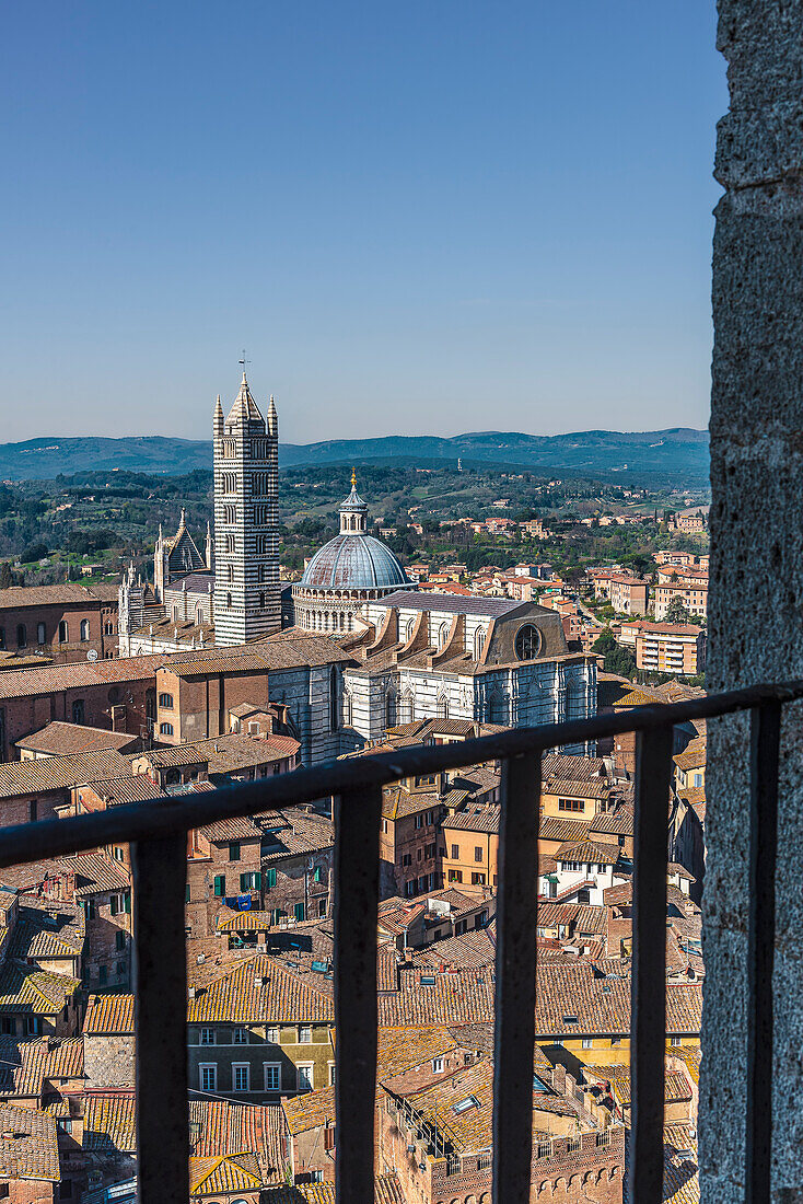 View of the Siena Cathedral from the Torre Del Mangia tower, Tuscany, Italy, Europe