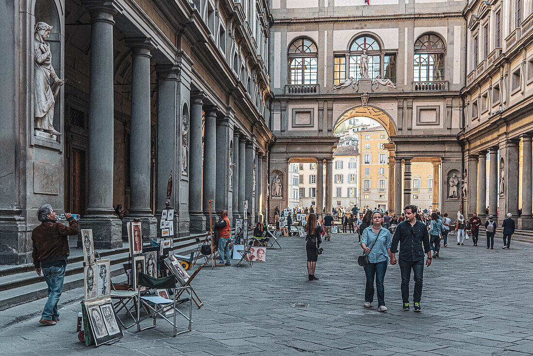 People at the Uffizi Complex, Art Museum, Florence, Tuscany, Italy, Europe