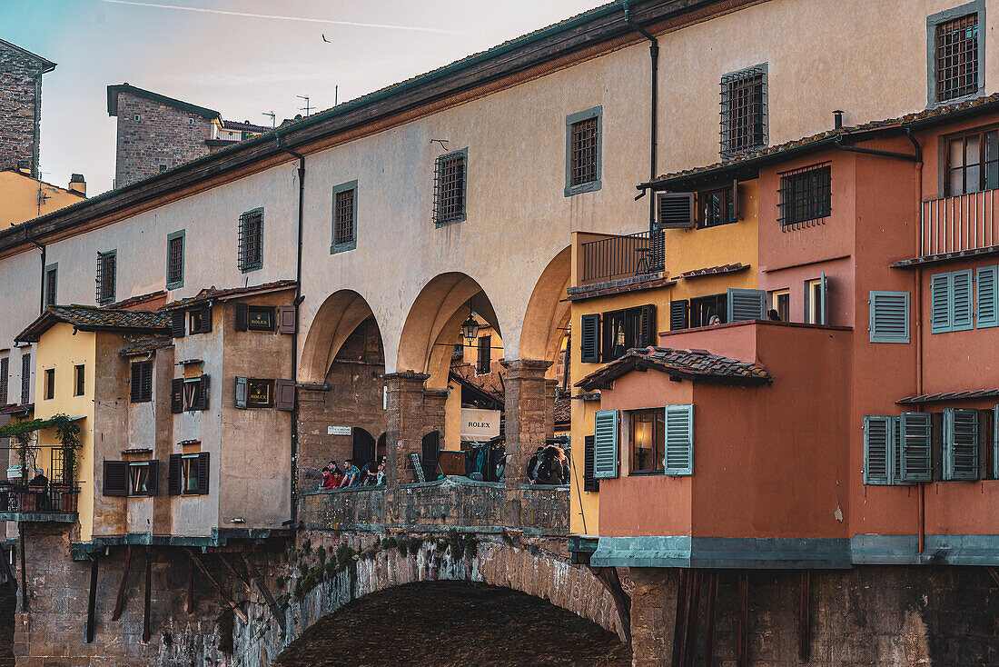 Bebaute Brücke Ponte Vecchio, Brücke über Arno, Florenz, Toskana, Italien, Europa