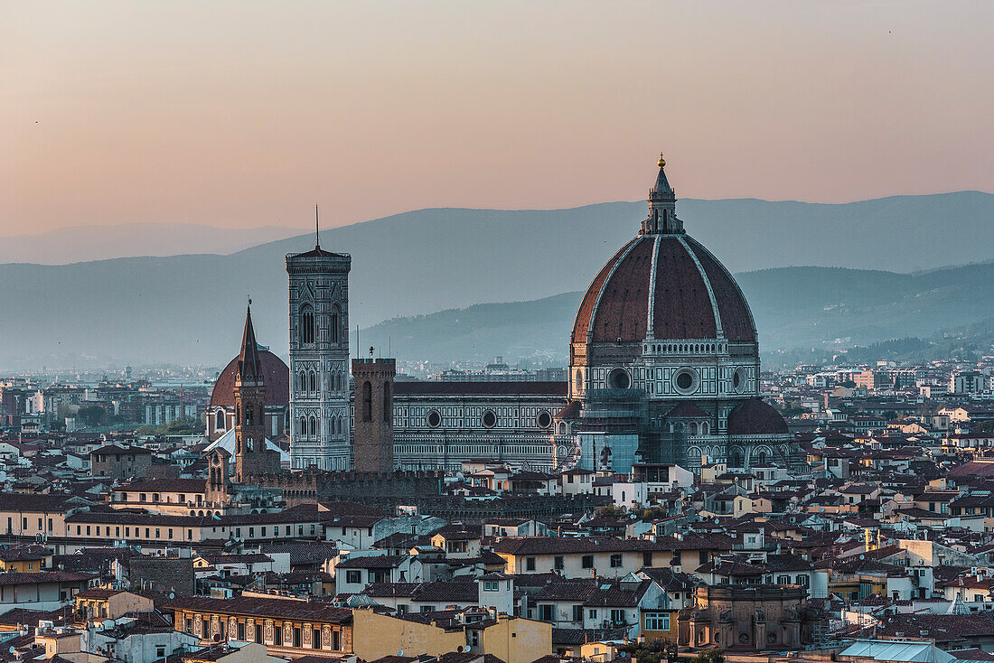 View of Cathedral, skyline, Florence city panorama from Piazzale Michelangelo, Tuscany, Italy, Europe