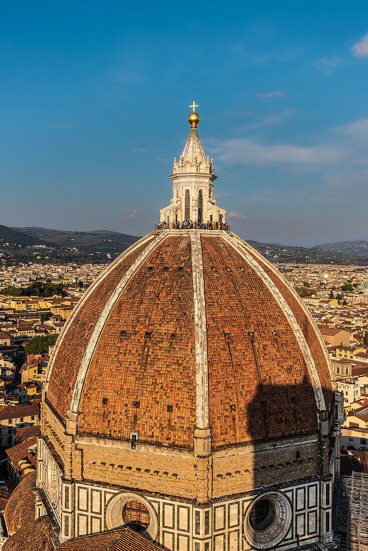 View from the Campanile of the Duomo bell tower on the dome, Duomo Santa Maria del Fiore, Duomo, Cathedral, Florence, Tuscany, Italy, Europe