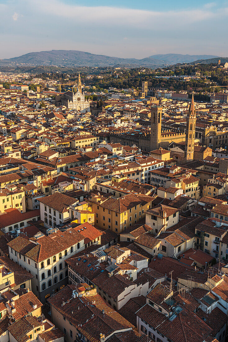 Blick vom Glockenturm Campanile des Doms auf Altstadt, Duomo Santa Maria del Fiore, Dom, Kathedrale, Florenz, Toskana, Italien, Europa