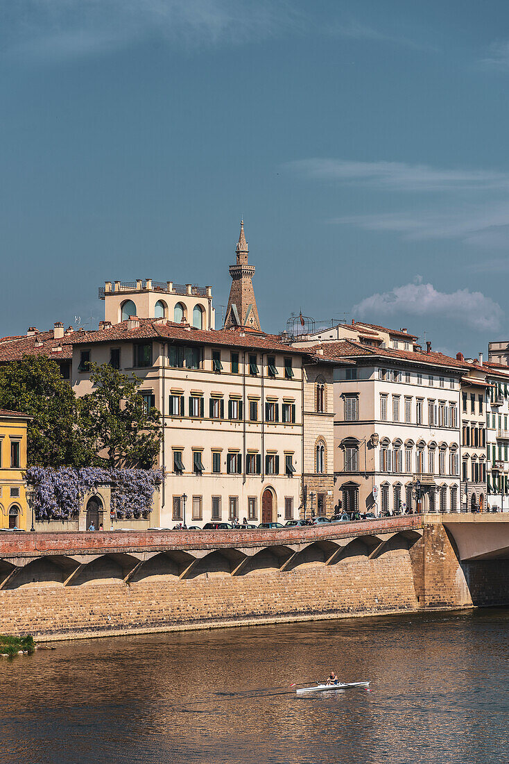 Rowboat on the Arno River, Florence, Tuscany, Italy, Europe