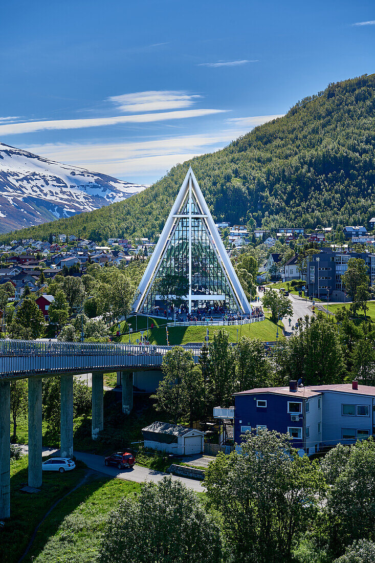 Arctic Cathedral Tomsø, Imposing church from the 1960s made of concrete and aluminum with a distinctive glass facade. Norway, Europe