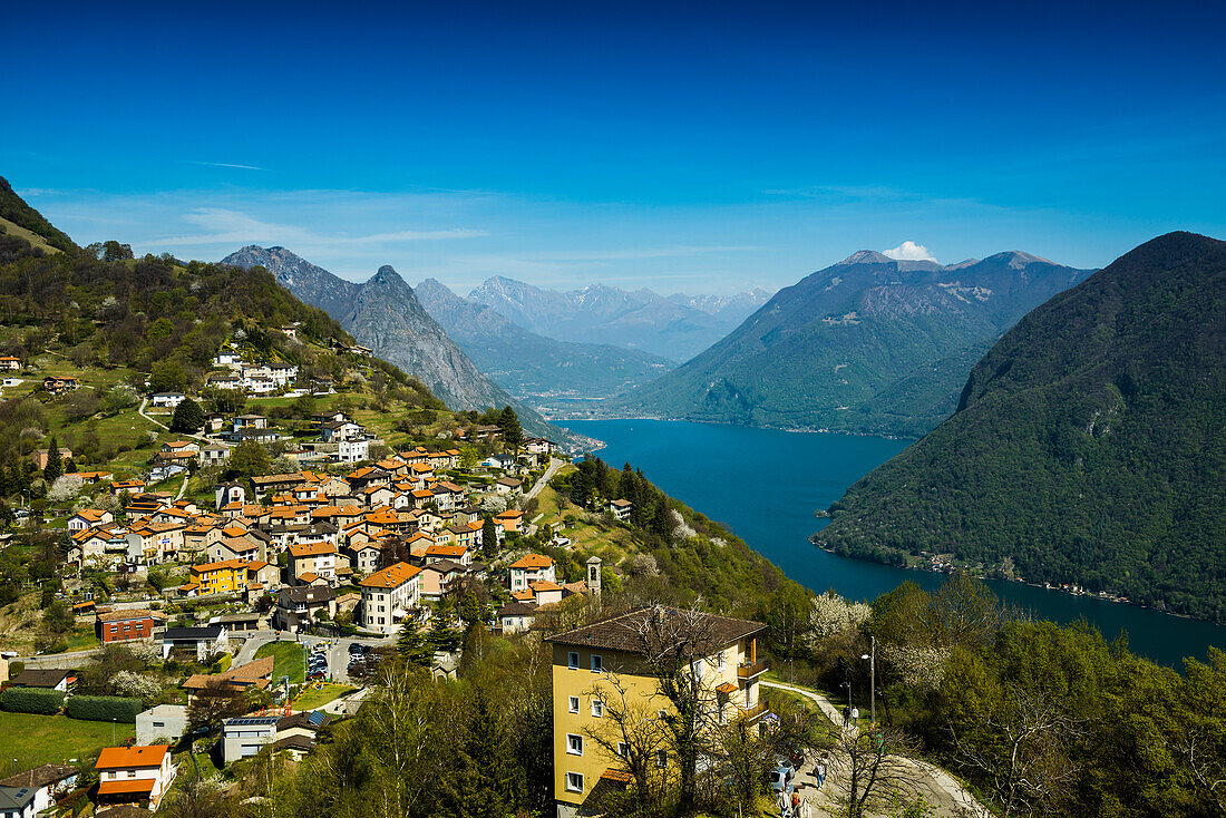 View of Brè, Monte Brè, Lugano, Lake Lugano, Lago di Lugano, Ticino, Switzerland