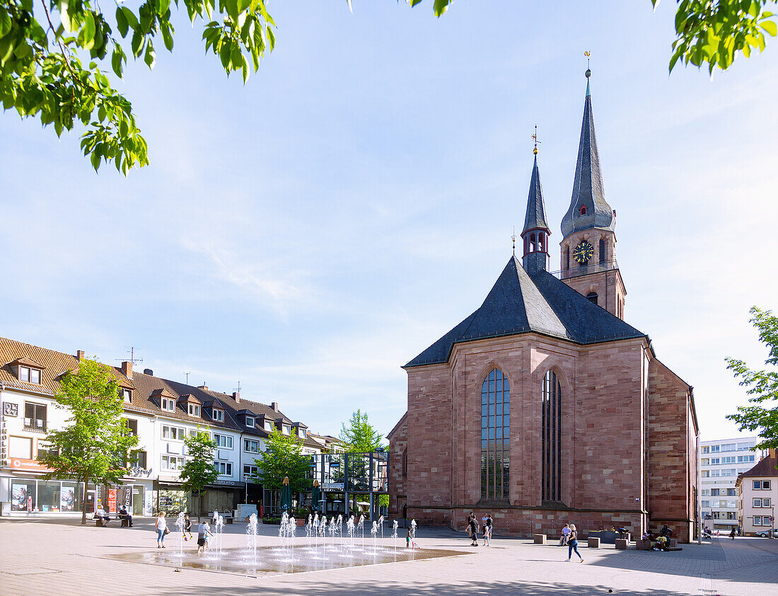 Alexanderplatz and the rebuilt late Gothic Alexanderskirche in Zweibruecken, Rhineland-Palatinate, Germany