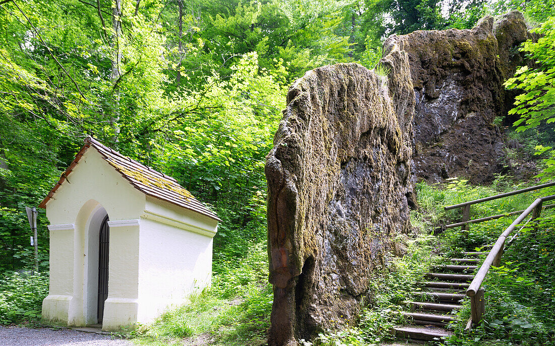 Wachsender Felsen von Usterling bei Landau an der Isar in Niederbayern, Bayern, Deutschland