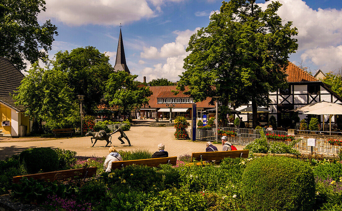 View of the Sälzerplatz in Bad Sassendorf, Soest district, North Rhine-Westphalia, Germany